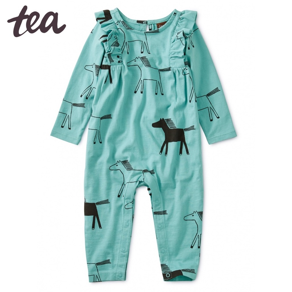 Tea Collection Printed Ruffle Romper- Peruvian Horse